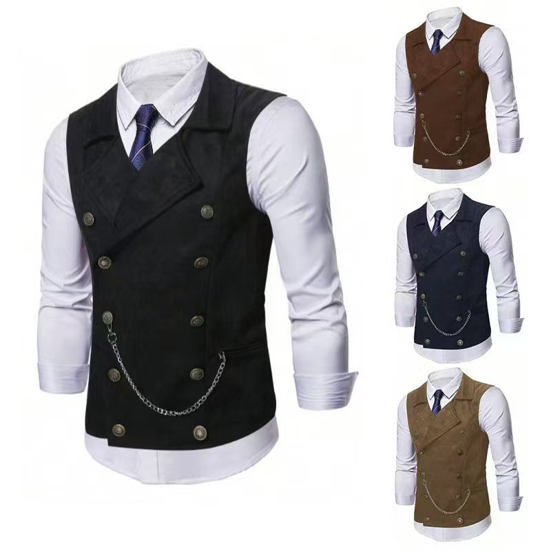 Men Formal Wear Coat - Men's Double Breasted Vest with Chain,
