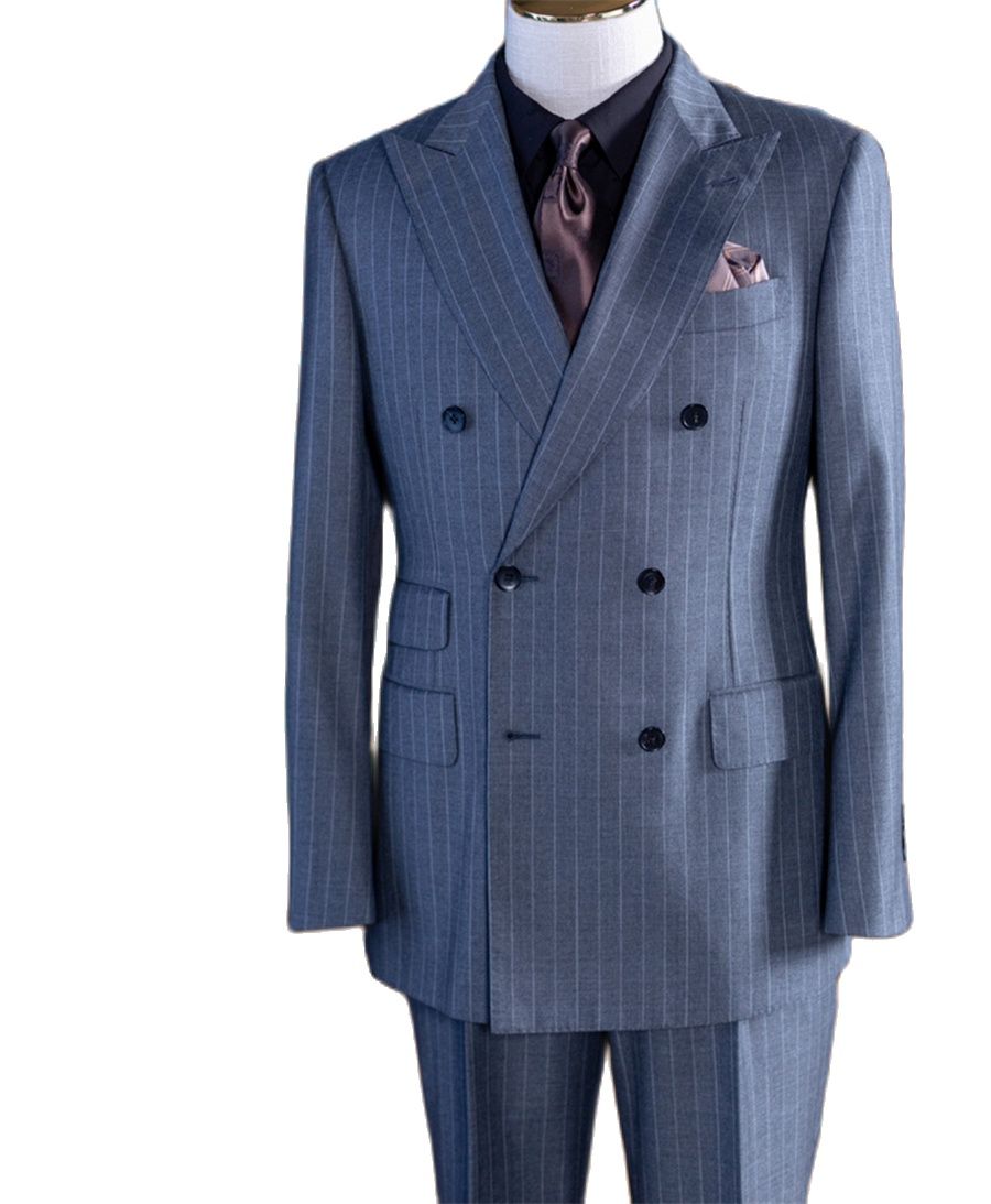 Men Formal Wear For Wedding - Grey Stripe Double Breast Classic Men's