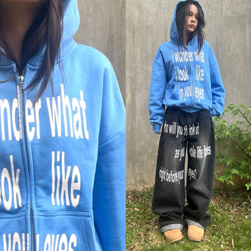 Men Formal Wear Coat - Personalized Letter Printed Zipper Sweatshirt Long