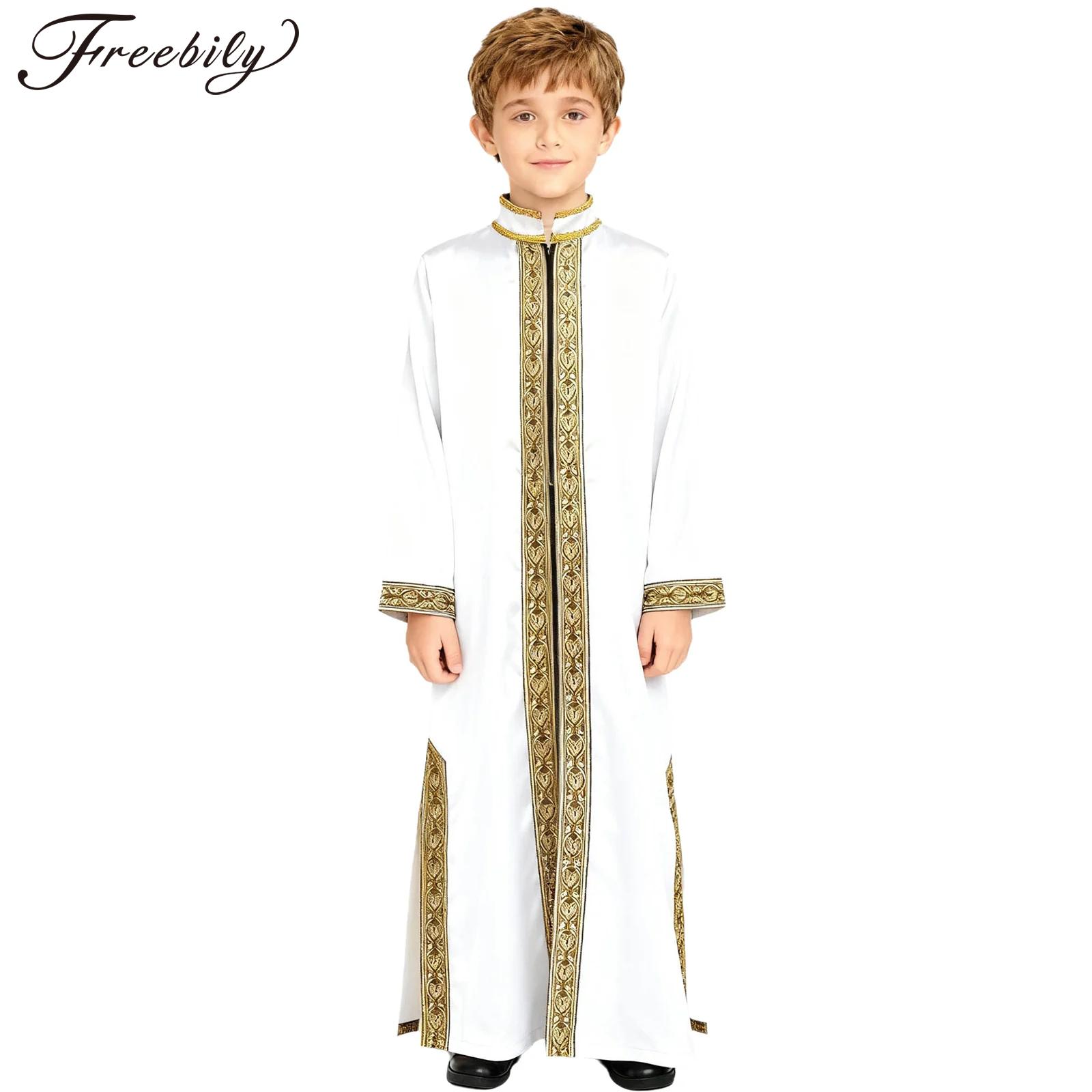 Men Formal Wear Coat - Boys Gold Embroidery Maxi Muslim Thobe
