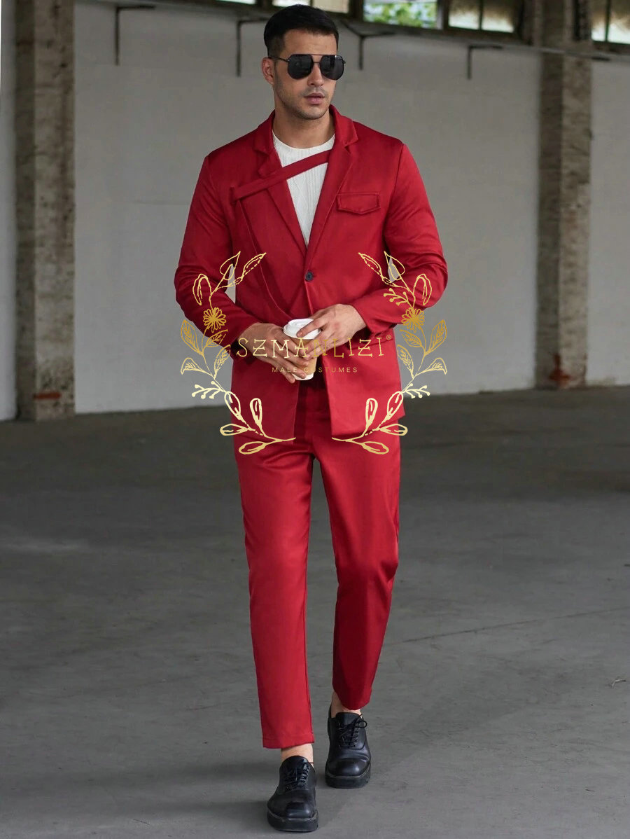 Men Formal Wear For Dinner - Fashionable Casual Men's Suits Red Tuxedo