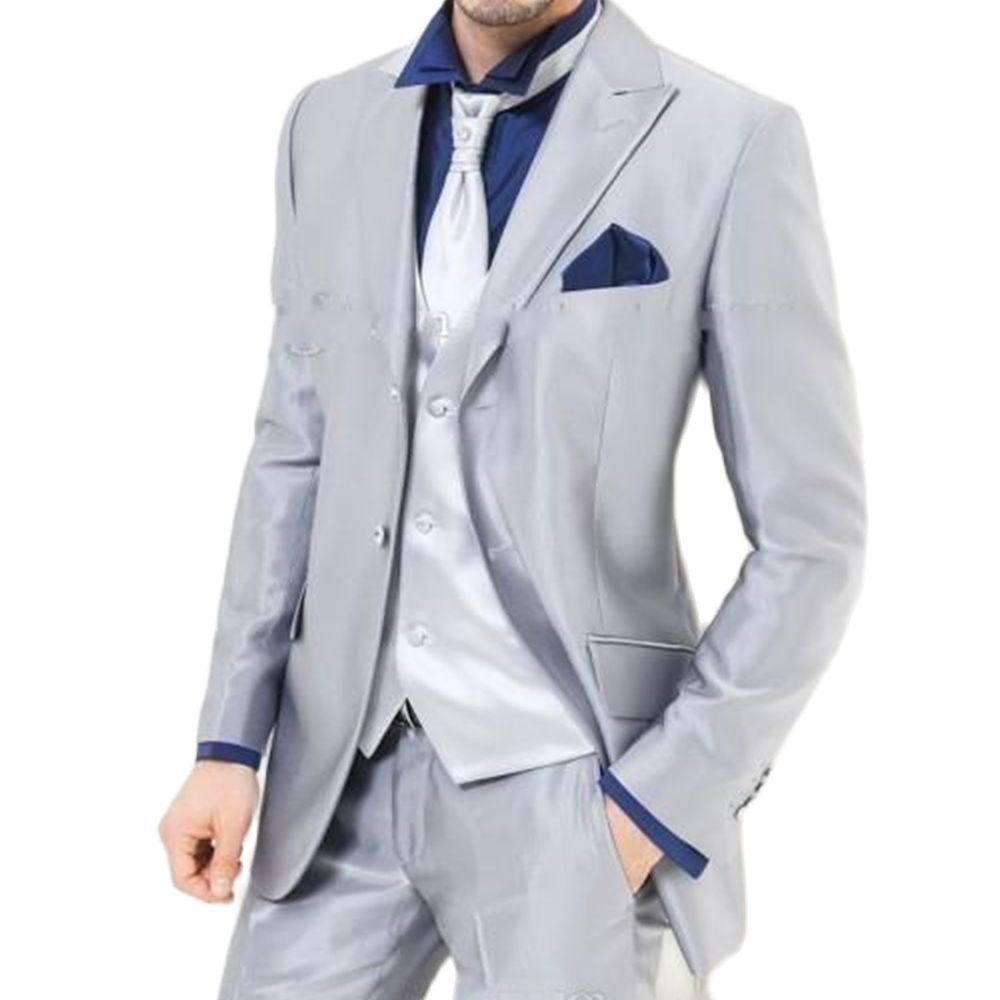 Custom Made Silver Shiny Satin - đánh giá và giá Men Formal Wear For Dinner
