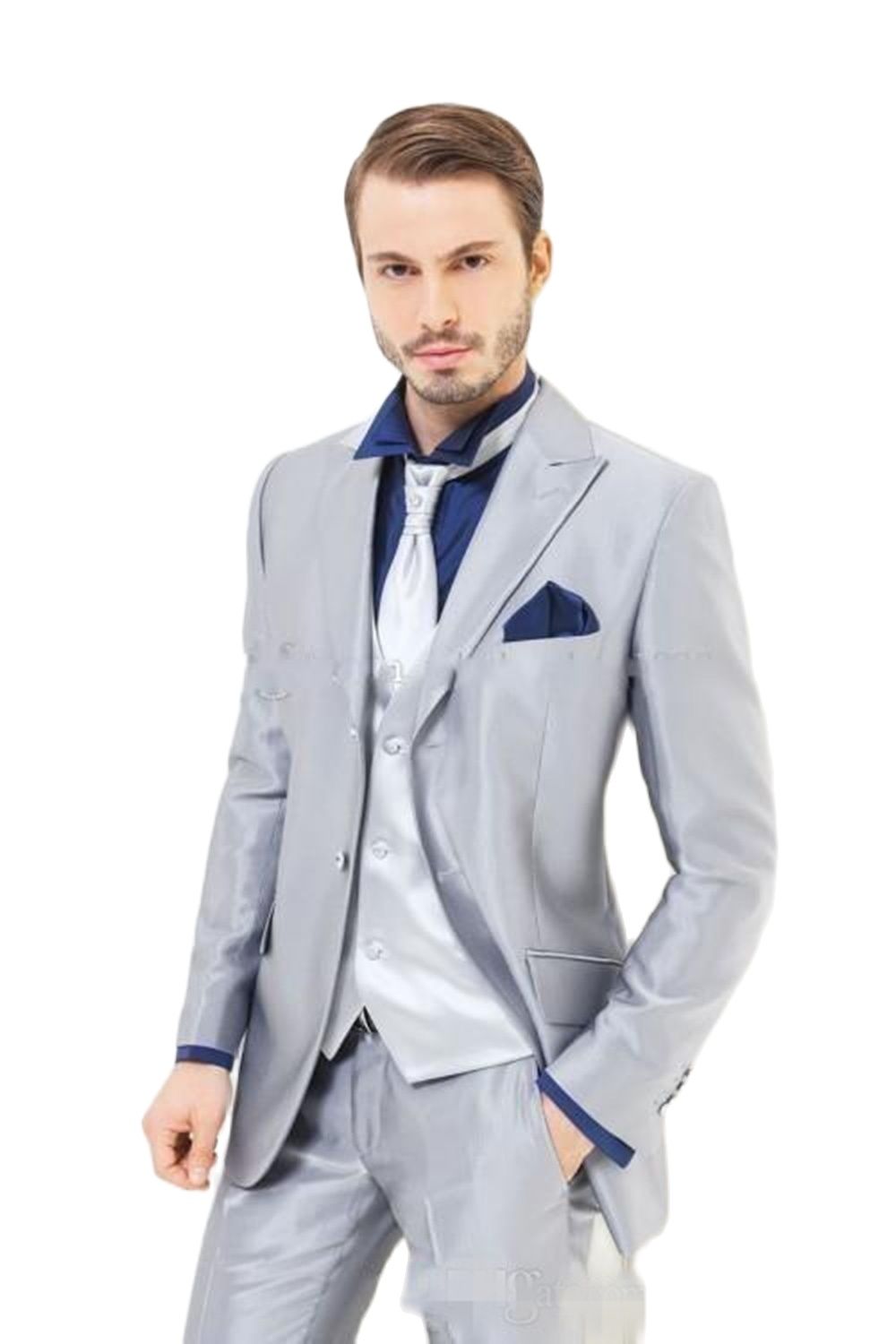 Custom Made Silver Shiny Satin - đánh giá và giá Men Formal Wear For Dinner