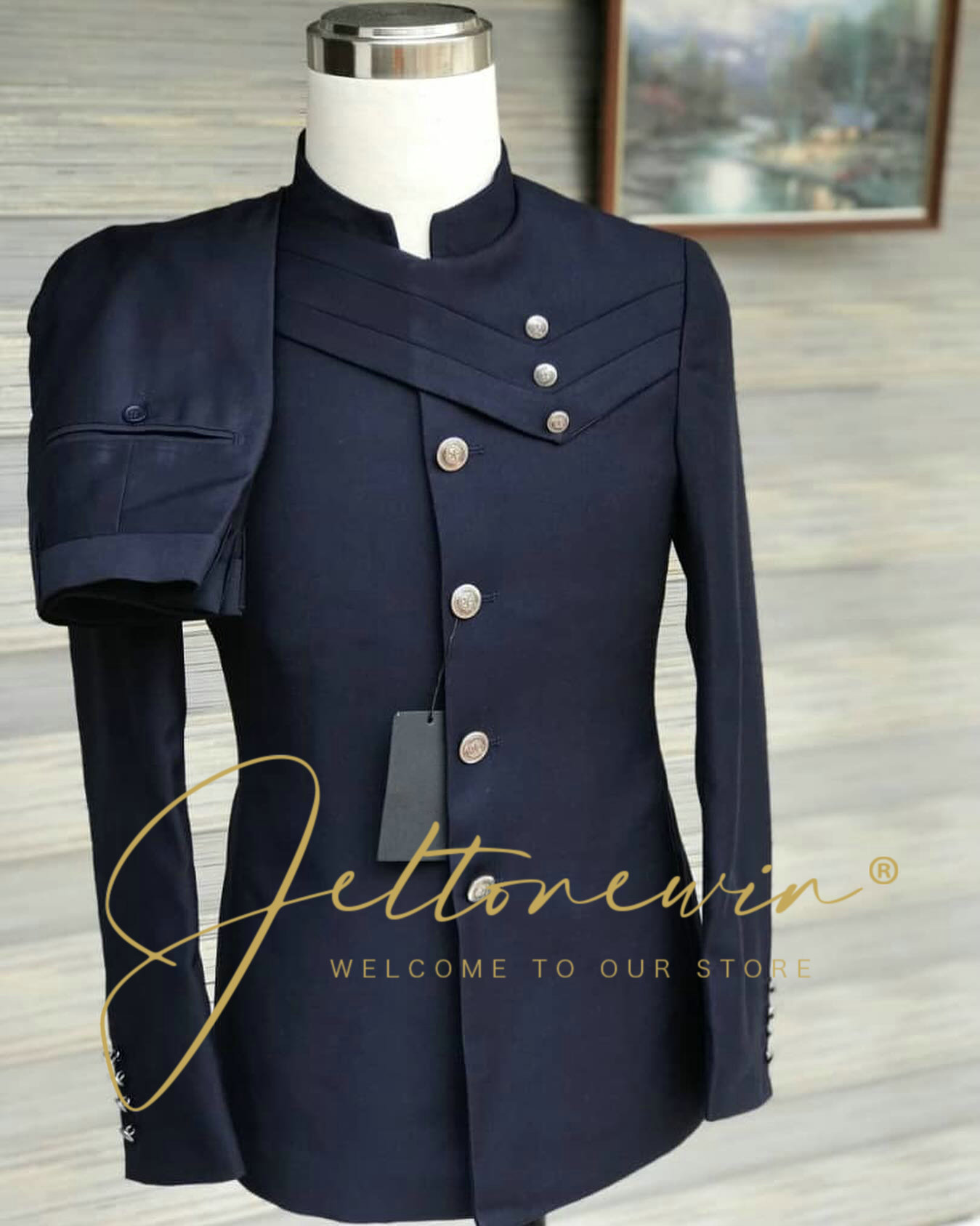 Men's Navy Blue Suit Set with  - đánh giá và giá Men Formal Wear For Wedding