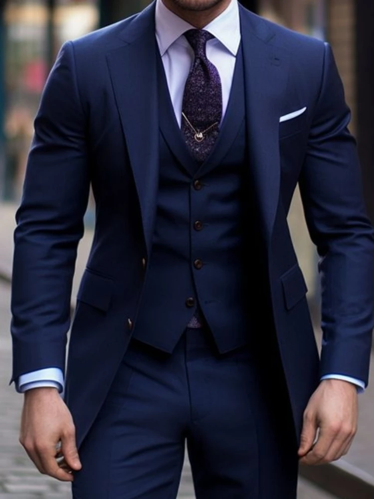 Navy Blue 3 Pieces Casual Male - đánh giá và giá Men Formal Wear For Wedding